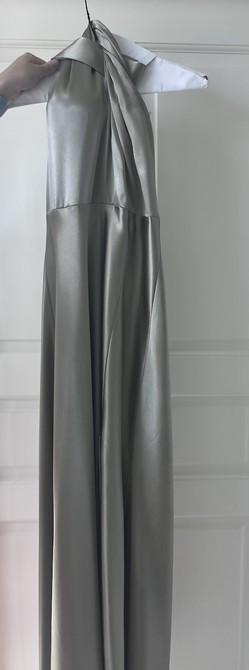 Load image 1 in gallery view. Monica Dress - Shiny Satin Moss Green