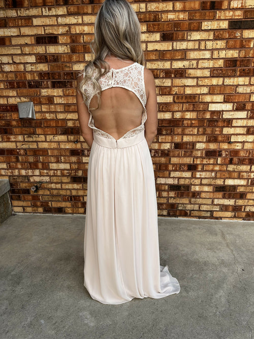 Load image 1 in gallery view. Bill Levkoff champagne chiffon bridesmaid dress