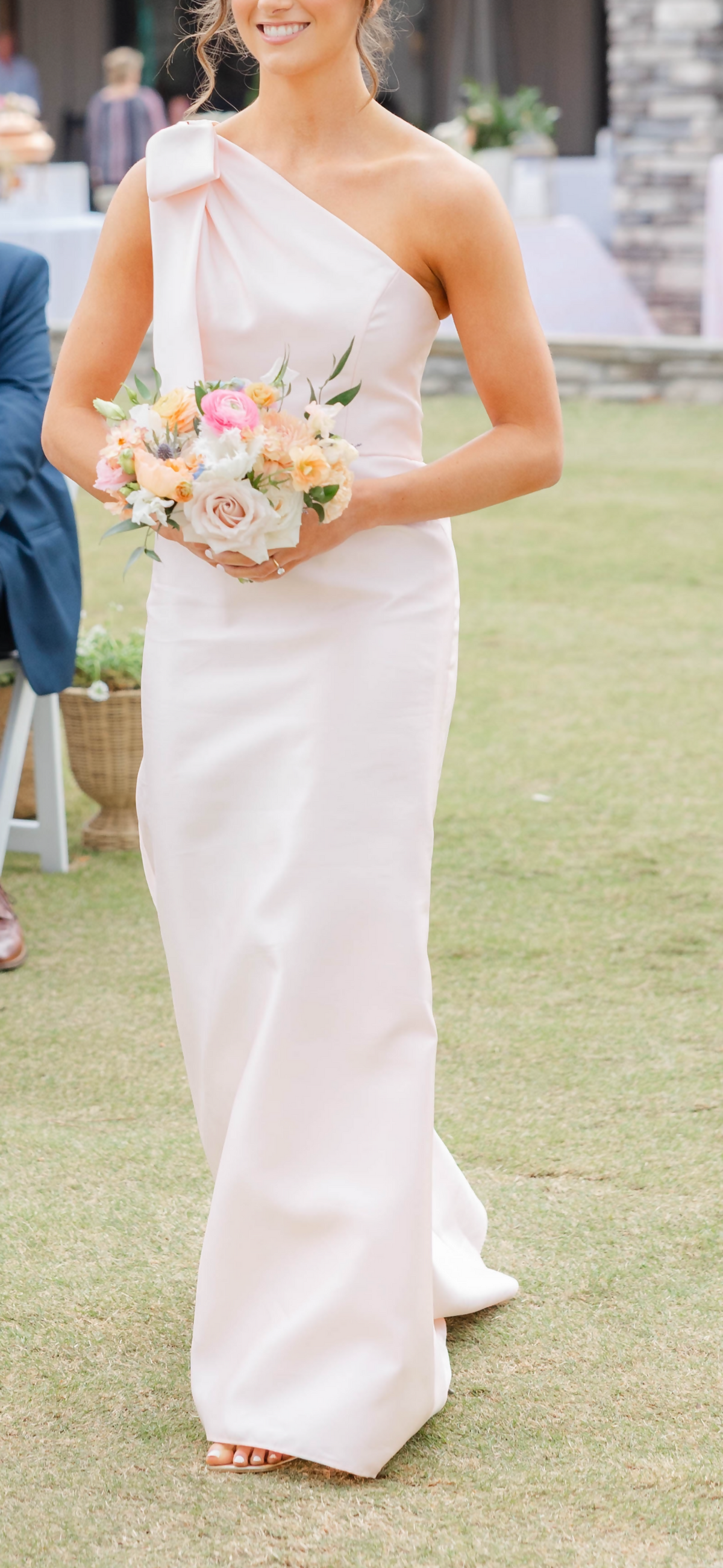 Alfred Sung One-Shoulder Bow Bridesmaid Dress - Floor-Length Gown