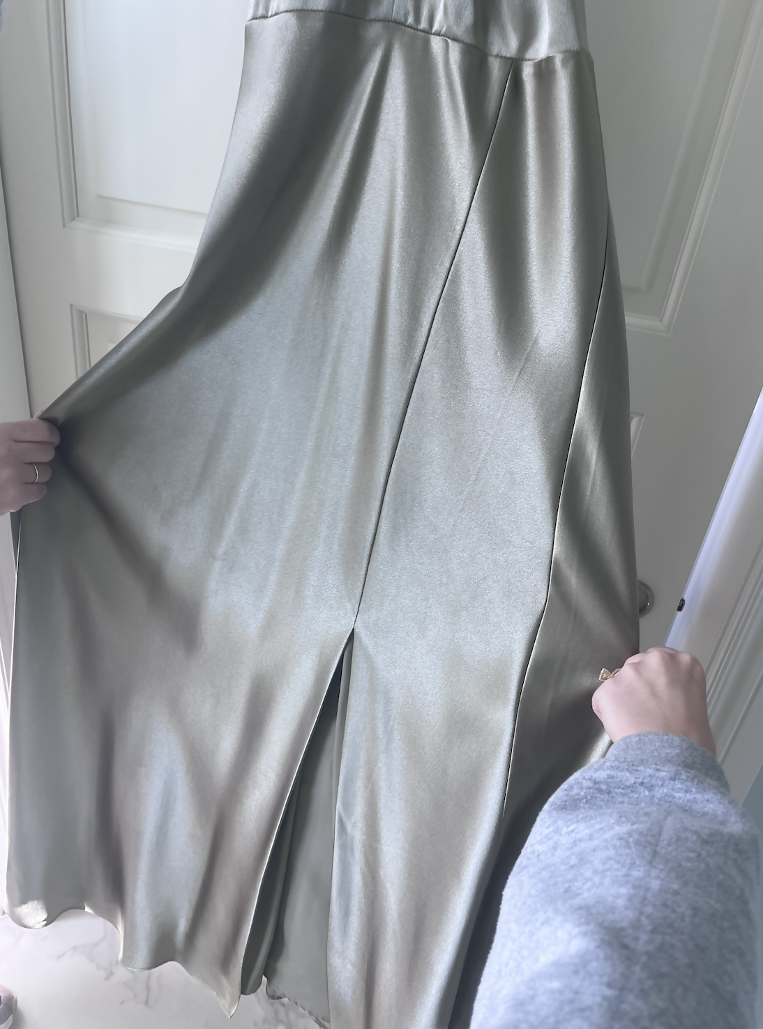 Monica Dress - Shiny Satin Moss Green