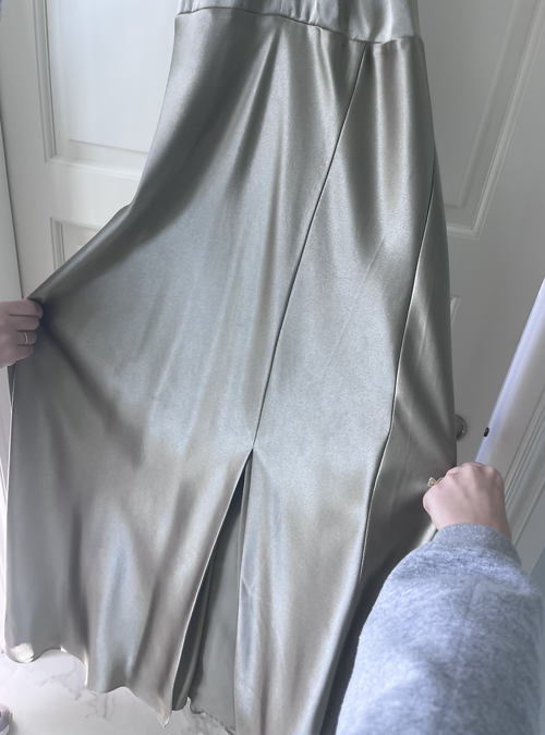 Load image 1 in gallery view. Monica Dress - Shiny Satin Moss Green