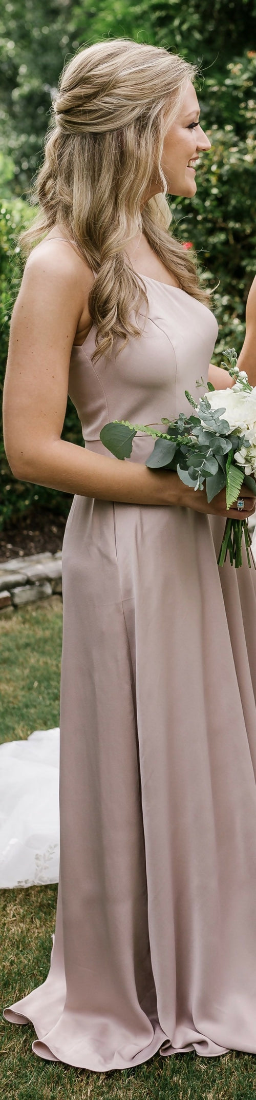 Load image 1 in gallery view. Crepe-Back Satin One-Shoulder Dress