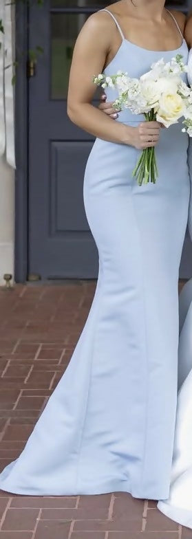 Load image 1 in gallery view. Amsale Ice Blue Spaghetti Strap Bridesmaid Dress