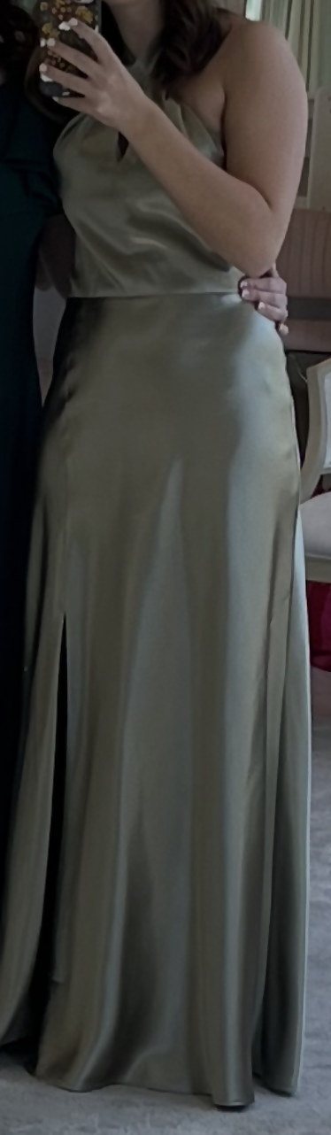 Load image 1 in gallery view. Monica Dress - Shiny Satin Moss Green