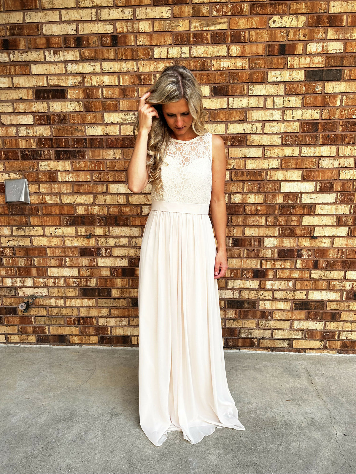 Bill Levkoff champagne chiffon bridesmaid dress