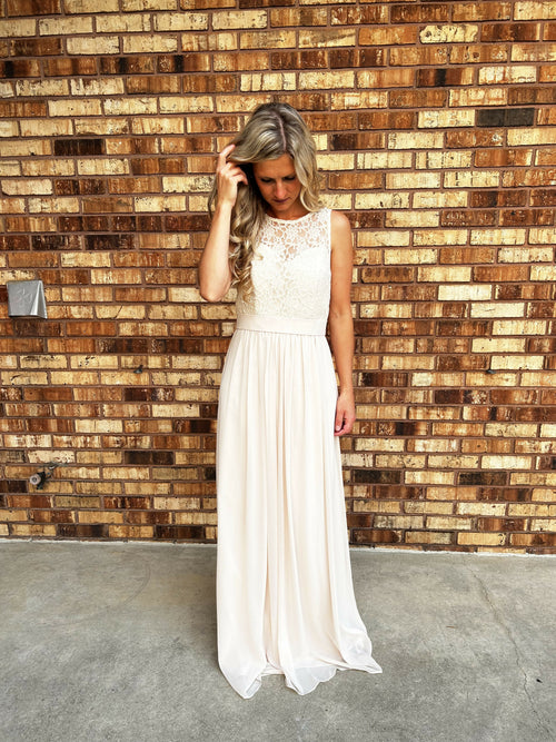 Load image 1 in gallery view. Bill Levkoff champagne chiffon bridesmaid dress