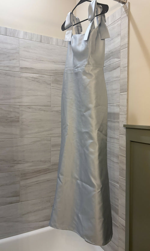 Load image 1 in gallery view. DESSY GROUP SATIN FIT AND FLARE MAXI DRESS WITH SHOULDER BOWS IN MIST